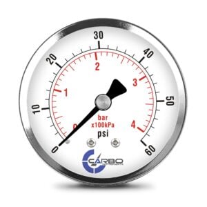 2-1/2" Pressure Gauge, Stainless Steel Case, Chrome Plated Brass Connection, Dry