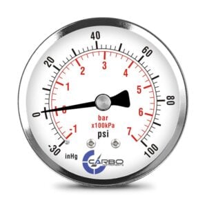 2-1/2" Pressure Gauge, Stainless Steel Case, Chrome Plated Brass Connection, Dry