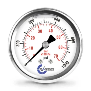2 1/2" Pressure Gauge, Stainless Steel Case, Chrome Plated Brass Connection, Liquid Filled