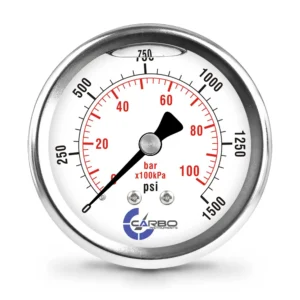 2 1/2" Pressure Gauge, Stainless Steel Case, Chrome Plated Brass Connection, Liquid Filled
