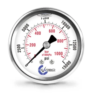 2 1/2" Pressure Gauge, Stainless Steel Case, Chrome Plated Brass Connection, Liquid Filled