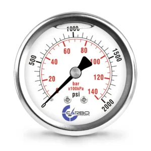 2 1/2" Pressure Gauge, Stainless Steel Case, Chrome Plated Brass Connection, Liquid Filled