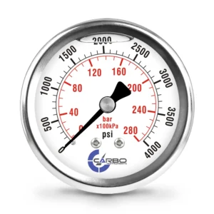 2 1/2" Pressure Gauge, Stainless Steel Case, Chrome Plated Brass Connection, Liquid Filled