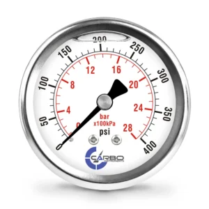 2 1/2" Pressure Gauge, Stainless Steel Case, Chrome Plated Brass Connection, Liquid Filled