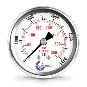 2 1/2" Pressure Gauge, Stainless Steel Case, Chrome Plated Brass Connection, Liquid Filled