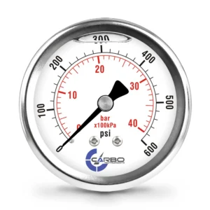 2 1/2" Pressure Gauge, Stainless Steel Case, Chrome Plated Brass Connection, Liquid Filled