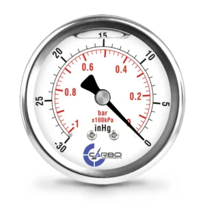 2 1/2" Pressure Gauge, Stainless Steel Case, Chrome Plated Brass Connection, Liquid Filled