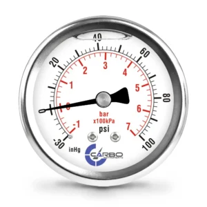 2 1/2" Pressure Gauge, Stainless Steel Case, Chrome Plated Brass Connection, Liquid Filled