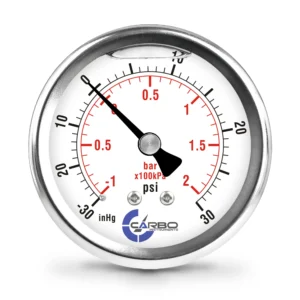2 1/2" Pressure Gauge, Stainless Steel Case, Chrome Plated Brass Connection, Liquid Filled