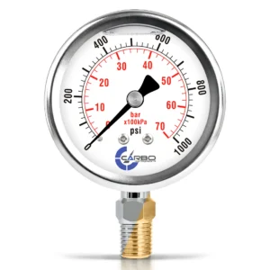 2 1/2" Pressure Gauge, Stainless Steel Case, Chrome Plated Brass Connection, Liquid Filled