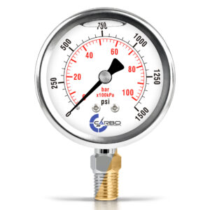 2 1/2" Pressure Gauge, Stainless Steel Case, Chrome Plated Brass Connection, Liquid Filled