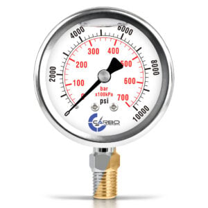 2 1/2" Pressure Gauge, Stainless Steel Case, Chrome Plated Brass Connection, Liquid Filled