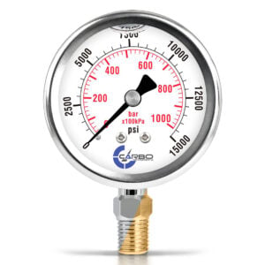 2 1/2" Pressure Gauge, Stainless Steel Case, Chrome Plated Brass Connection, Liquid Filled