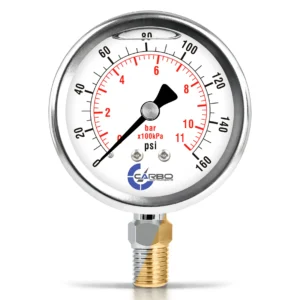 2 1/2" Pressure Gauge, Stainless Steel Case, Chrome Plated Brass Connection, Liquid Filled