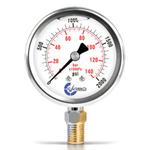 2 1/2" Pressure Gauge, Stainless Steel Case, Chrome Plated Brass Connection, Liquid Filled