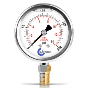 2 1/2" Pressure Gauge, Stainless Steel Case, Chrome Plated Brass Connection, Liquid Filled