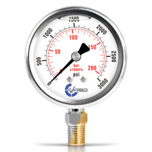 2 1/2" Pressure Gauge, Stainless Steel Case, Chrome Plated Brass Connection, Liquid Filled