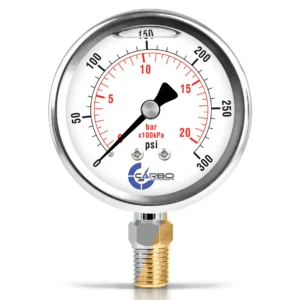 2 1/2" Pressure Gauge, Stainless Steel Case, Chrome Plated Brass Connection, Liquid Filled