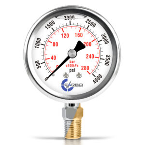 2 1/2" Pressure Gauge, Stainless Steel Case, Chrome Plated Brass Connection, Liquid Filled