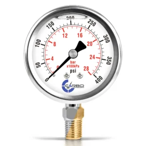 2 1/2" Pressure Gauge, Stainless Steel Case, Chrome Plated Brass Connection, Liquid Filled
