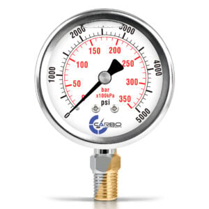 2 1/2" Pressure Gauge, Stainless Steel Case, Chrome Plated Brass Connection, Liquid Filled