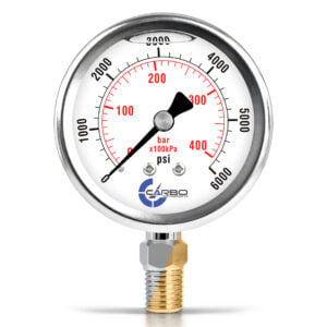 2 1/2" Pressure Gauge, Stainless Steel Case, Chrome Plated Brass Connection, Liquid Filled