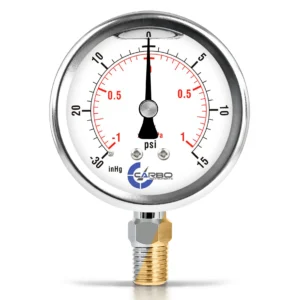 2 1/2" Pressure Gauge, Stainless Steel Case, Chrome Plated Brass Connection, Liquid Filled