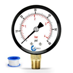 Water Pressure Gauge for Swimming Pool Filter, Spa, Aquarium, Well, Air, Oil, Gas, Plumbing Clean Filter Indicator with Dual Display, Brass Connection, Lower, 0-60psi, 1/4" NPT